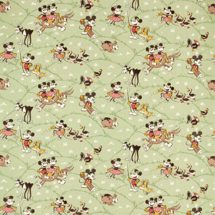 Mickey At The Farm Fabric - Macaron Green swatch
