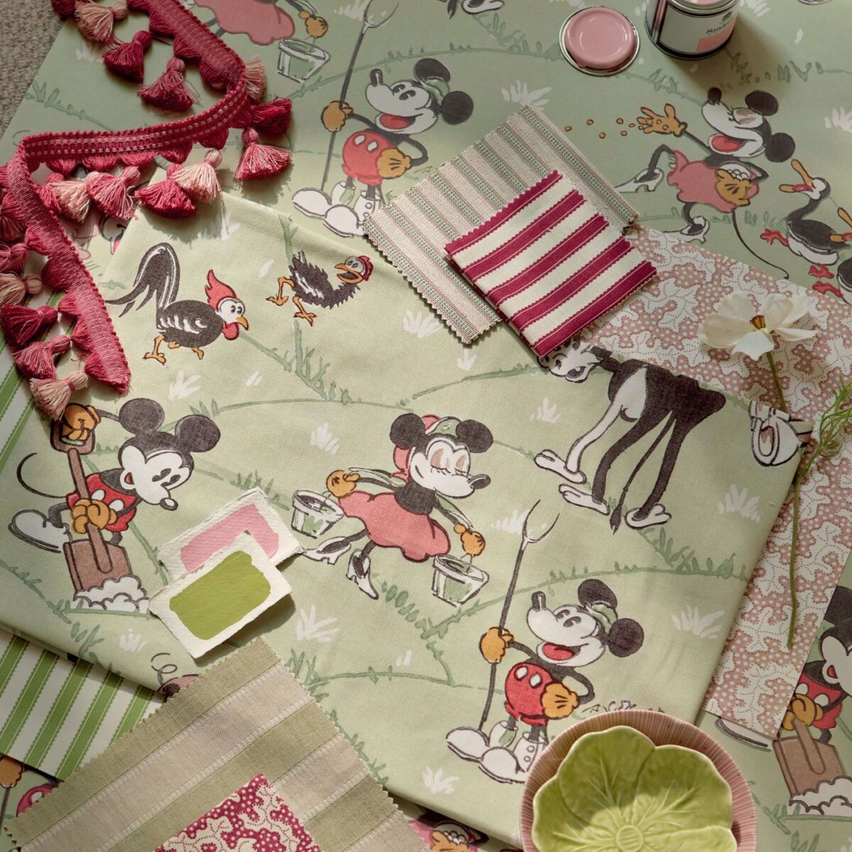 Mickey At The Farm Fabric - Butterscotch by Mickey At The Farm Fabric - Butterscotch from