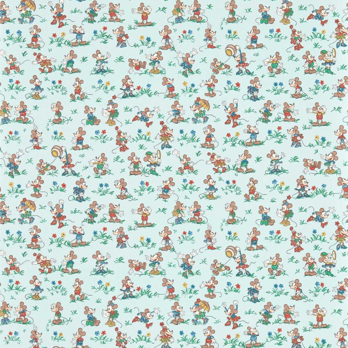 Mickey & Minnie Wallpaper - Bonbon Blue by blue children's wallpaper from disney home x sanderson