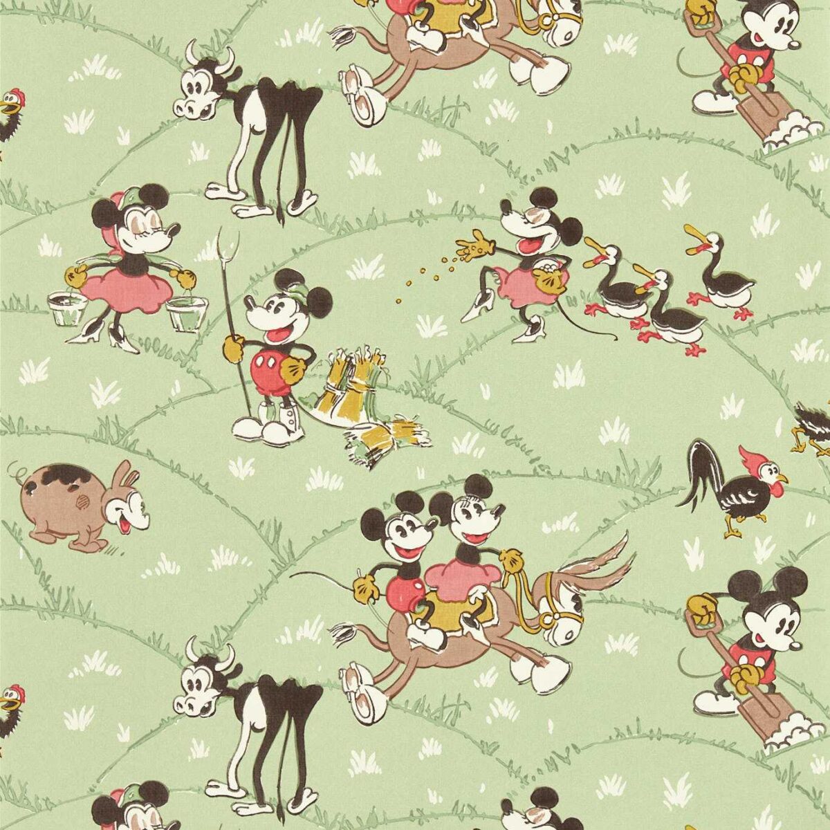 Mickey At The Farm Wallpaper - Macaron Green by green children's wallpaper from disney home x sanderson