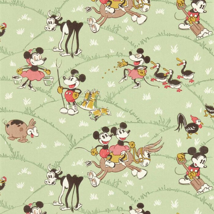 Mickey At The Farm Wallpaper - Macaron Green swatch