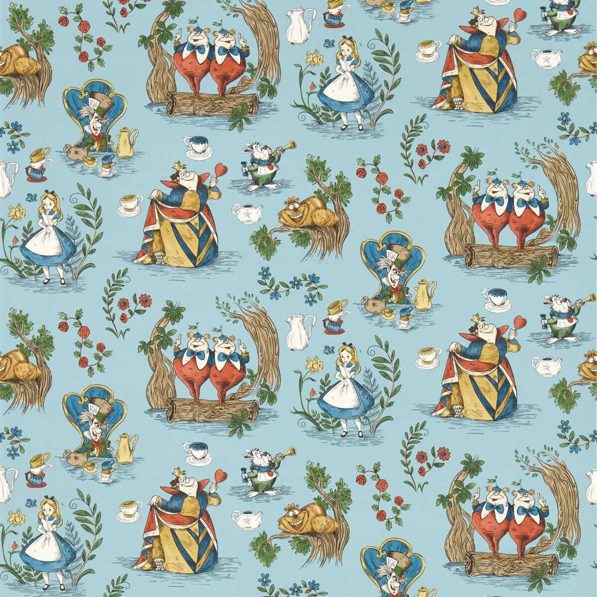 Alice In Wonderland Wallpaper - Puddle Blue by blue children's wallpaper from disney home x sanderson