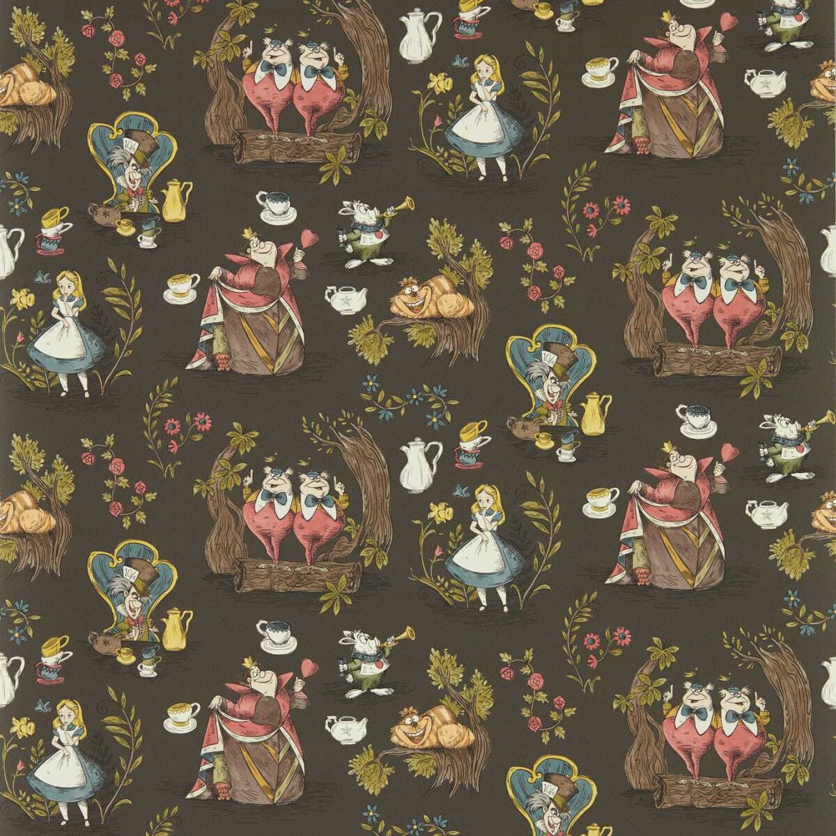 Alice In Wonderland Wallpaper - Chocolate by brown children's wallpaper from disney home x sanderson