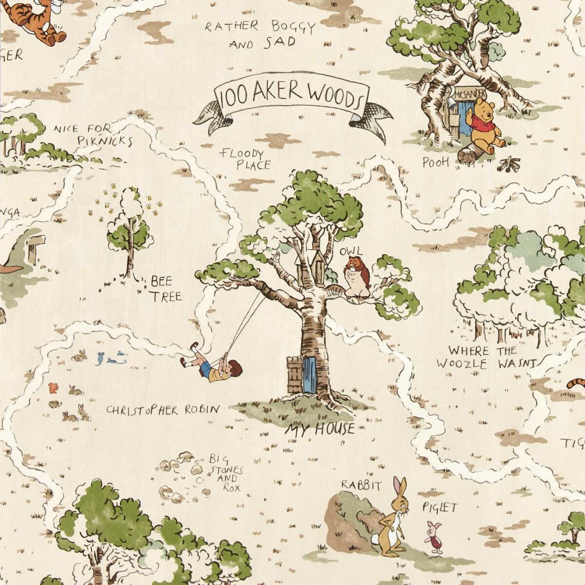 Hundred Acre Wood Wallpaper - Cashew by neutral children's wallpaper from disney home x sanderson