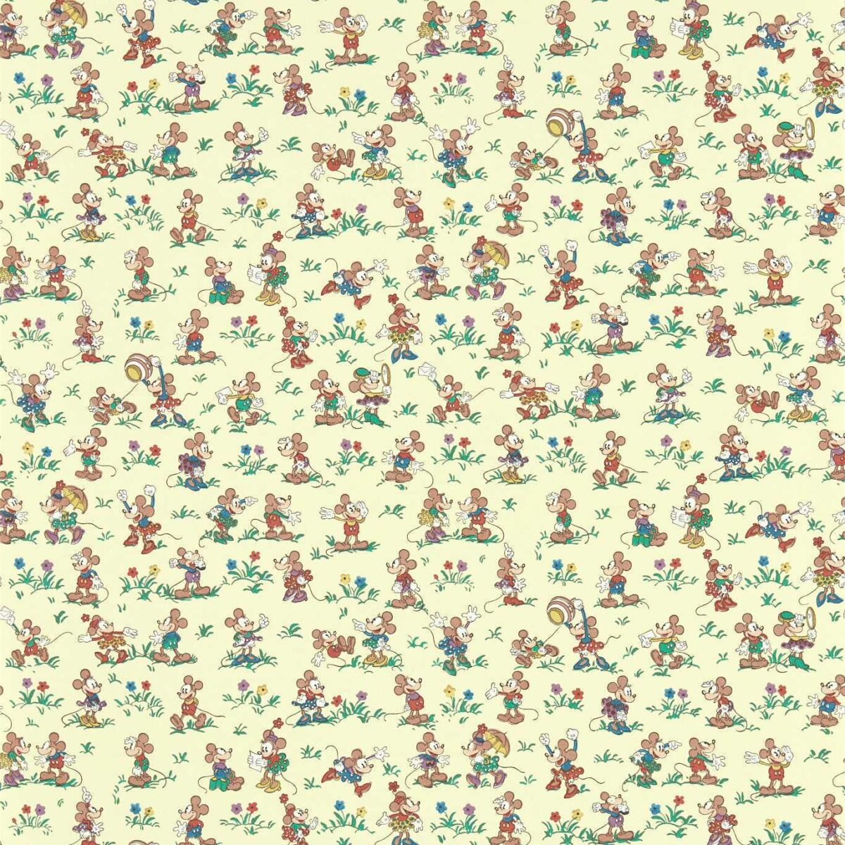 Mickey & Minnie Wallpaper - Rhubarb & Custard by yellow children's wallpaper from disney home x sanderson