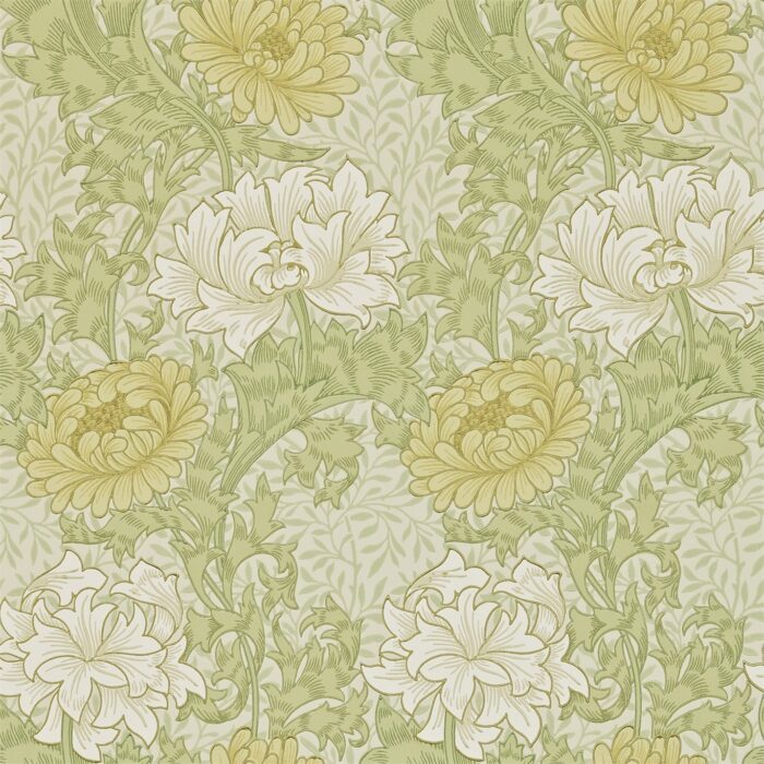 Chrysanthemum Wallpaper - Pale Olive swatch