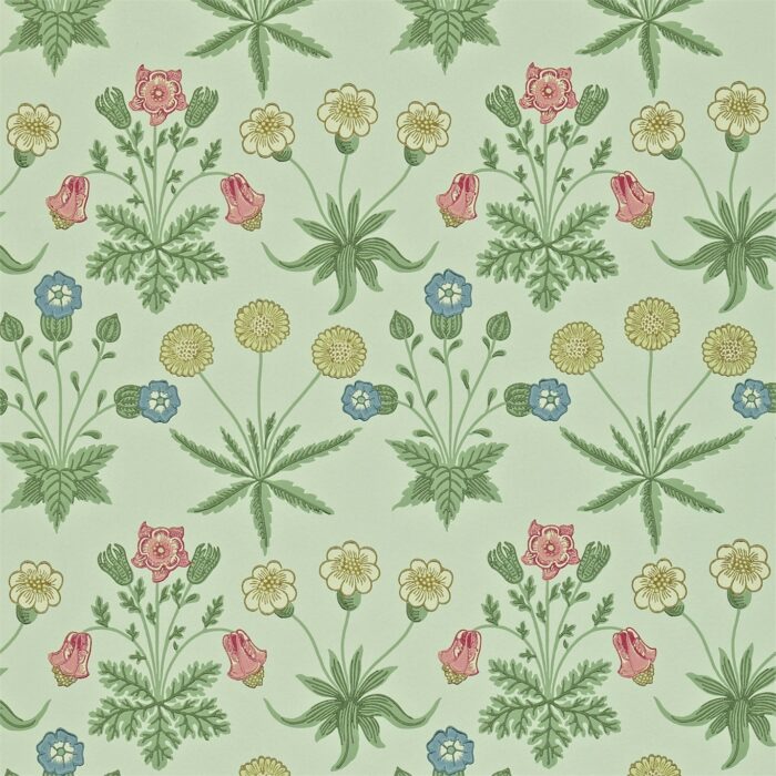 Daisy Wallpaper - Pale Green / Rose swatch