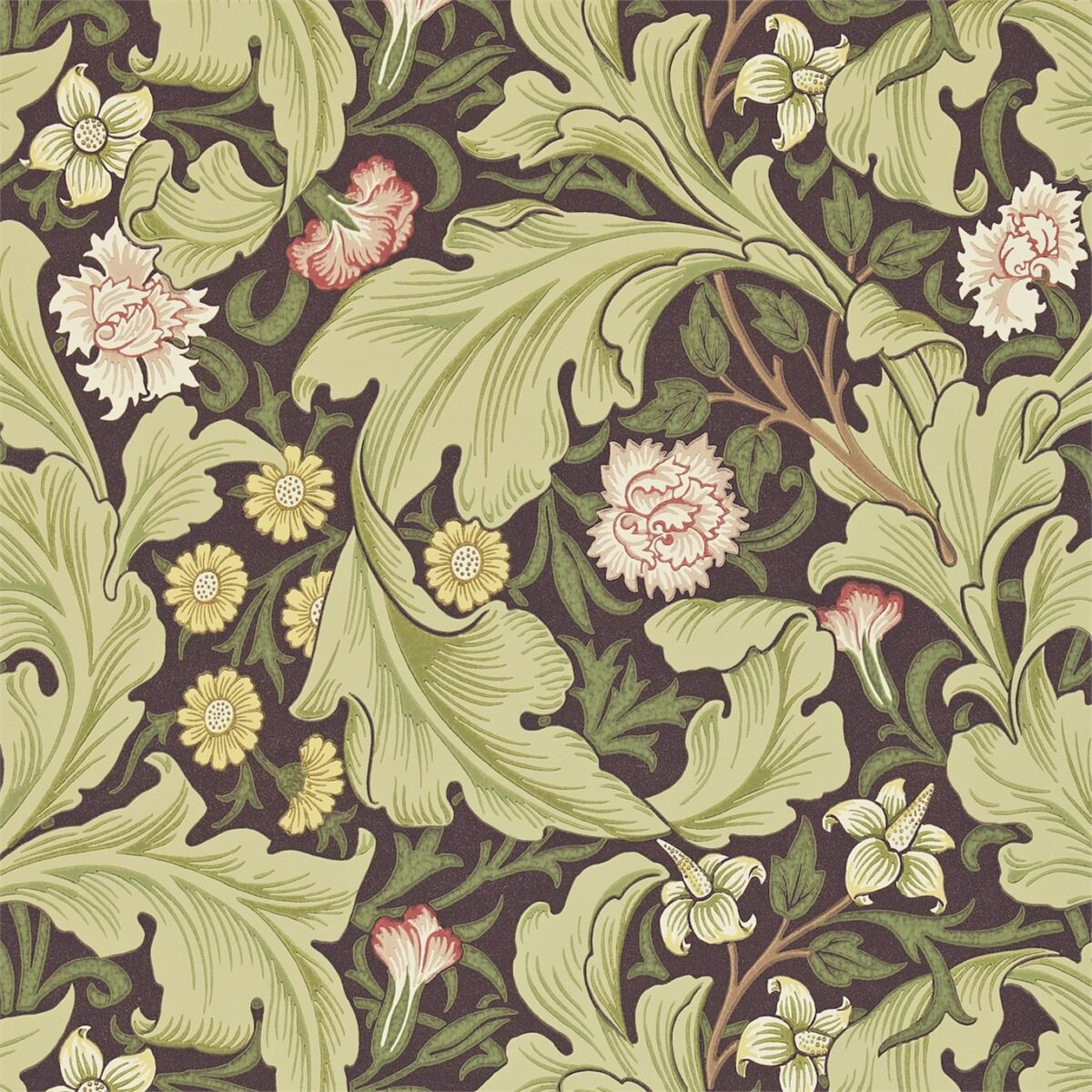 Leicester Wallpaper - Chocolate / Olive by green botanical wallpaper from william morris & co