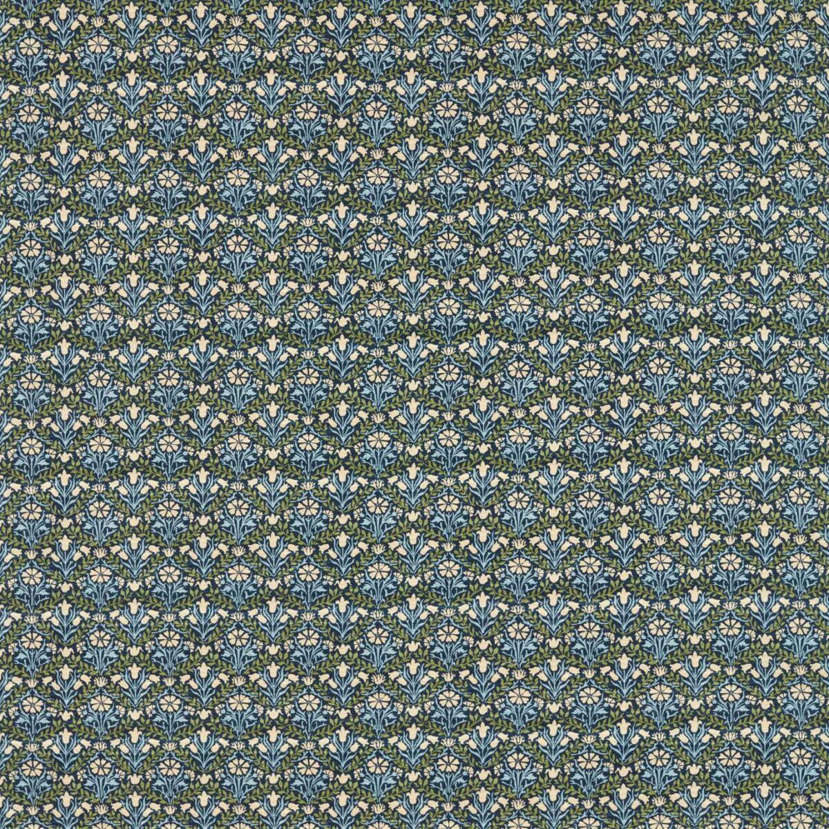 Bellflowers Fabric - Indigo / Thyme by blue botanical linen fabric from William Morris & Co