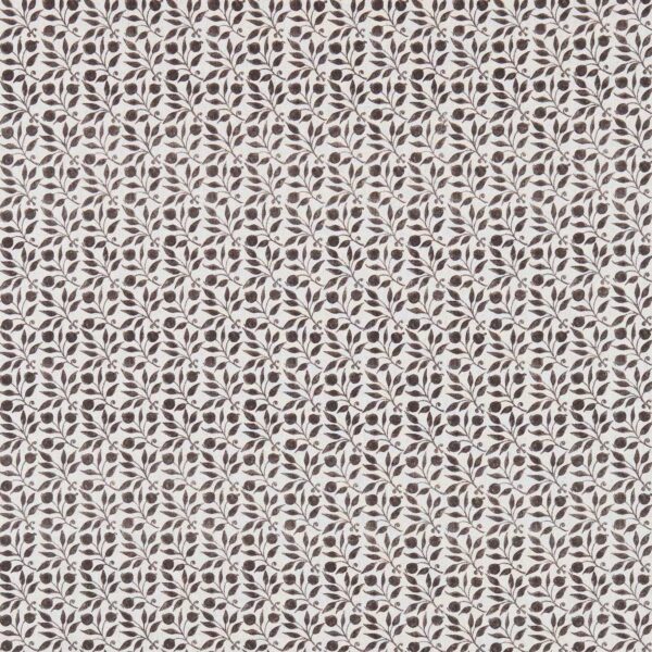 Rosehip Fabric - Black / Ecru by black-grey botanical linen fabric from William Morris & Co