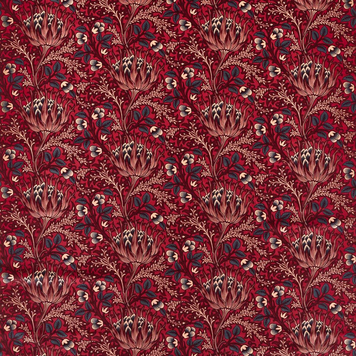 Artichoke Velvet Fabric - Barbed Berry by red botanical velvet-chenille fabric from William Morris & Co