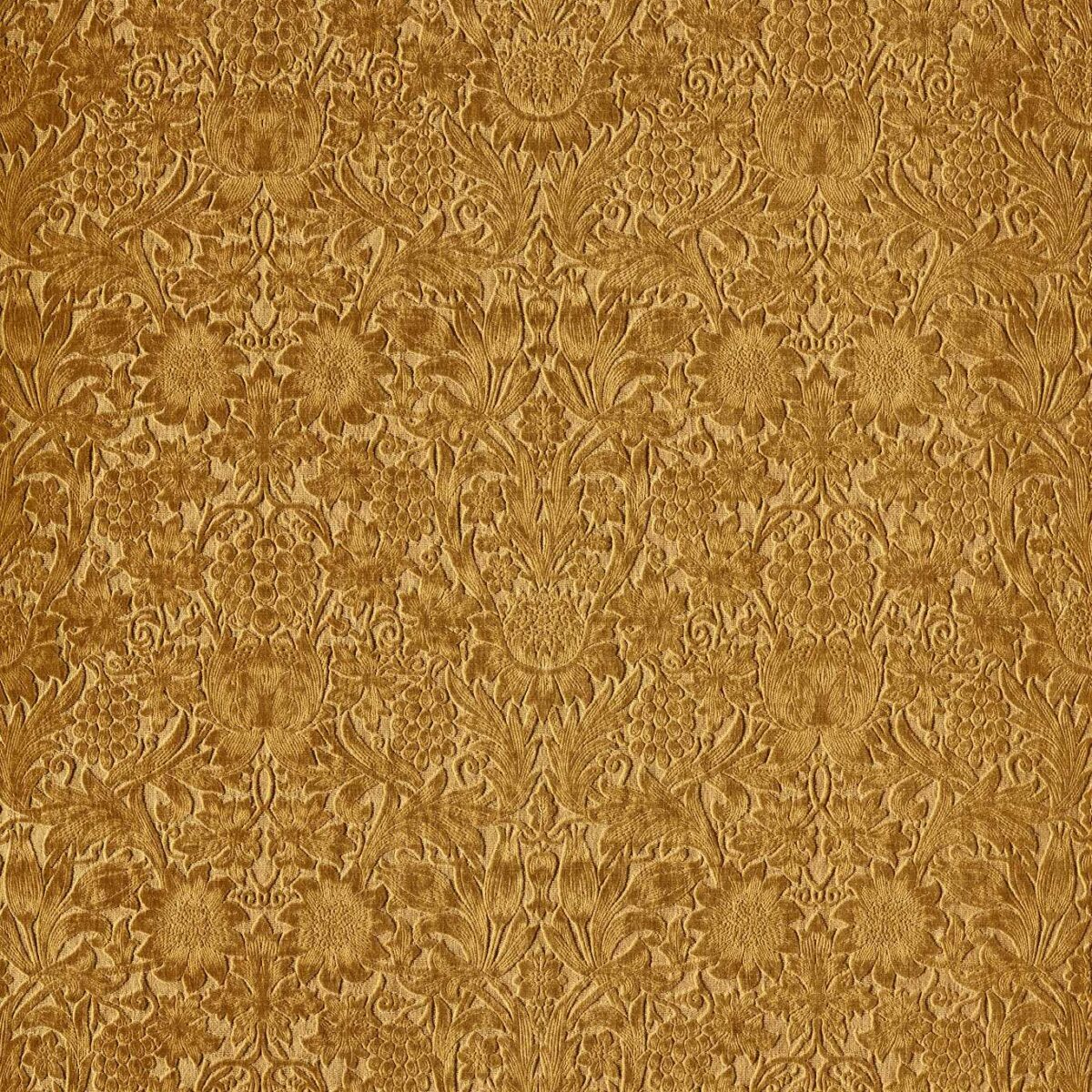 Sunflower Caffoy Velvet Fabric - Sussex Rush by yellow botanical velvet-chenille fabric from William Morris & Co