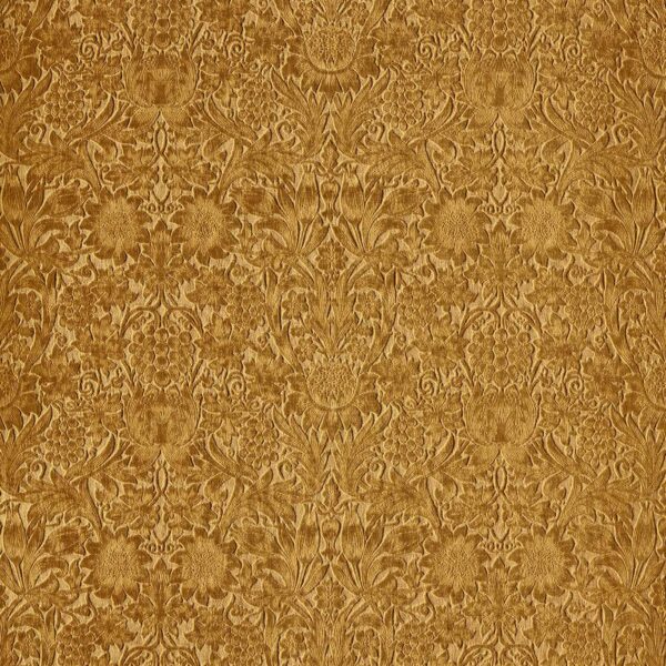 Sunflower Caffoy Velvet Fabric - Sussex Rush by yellow botanical velvet-chenille fabric from William Morris & Co