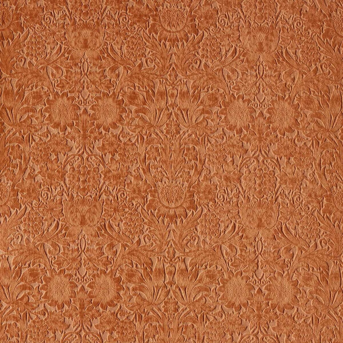 Sunflower Caffoy Velvet Fabric - Redhouse by orange botanical velvet-chenille fabric from William Morris & Co