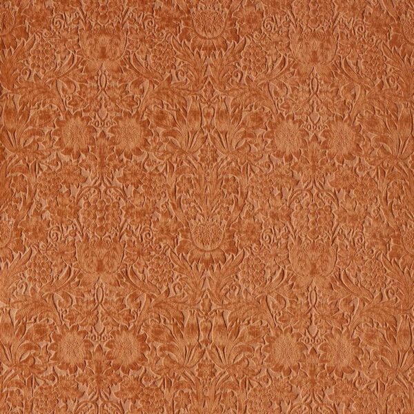 Sunflower Caffoy Velvet Fabric - Redhouse by orange botanical velvet-chenille fabric from William Morris & Co