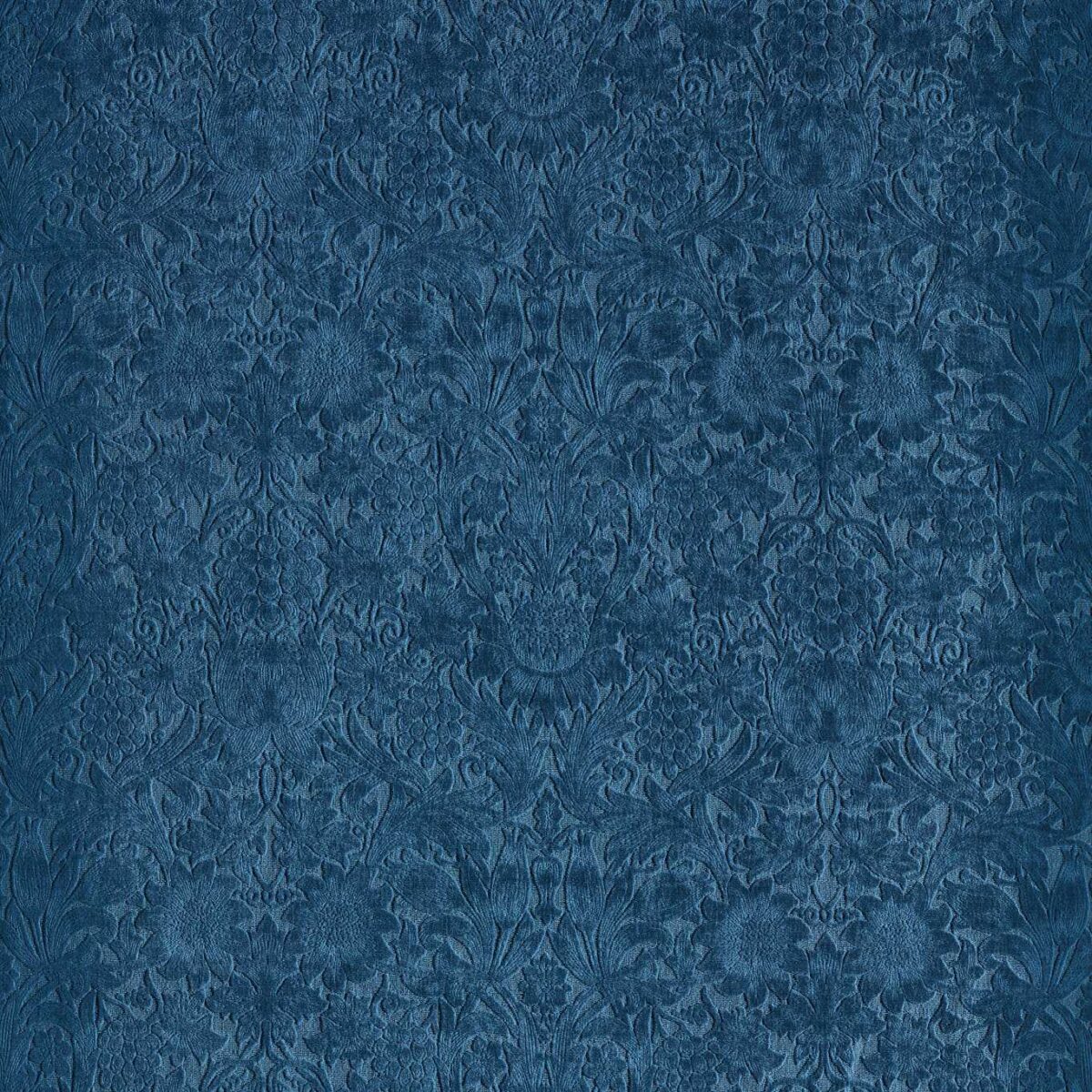 Sunflower Caffoy Velvet Fabric - Inky Fingers by blue botanical velvet-chenille fabric from William Morris & Co