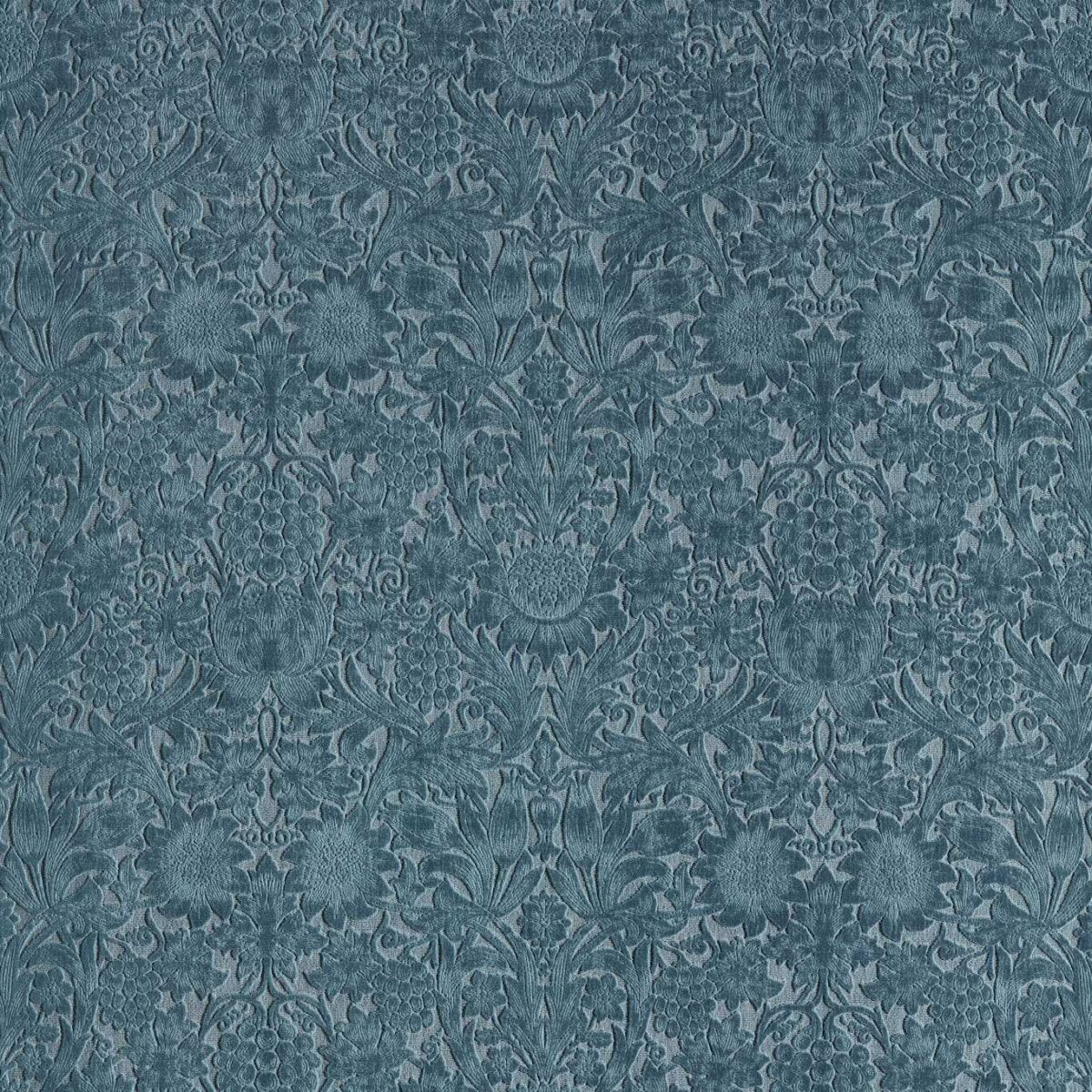 Sunflower Caffoy Velvet Fabric - Webb's blue by blue botanical velvet-chenille fabric from William Morris & Co