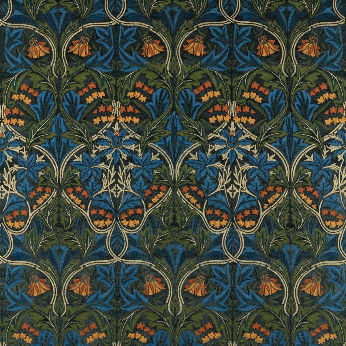 blue botanical velvet-chenille fabric from William Morris & Co