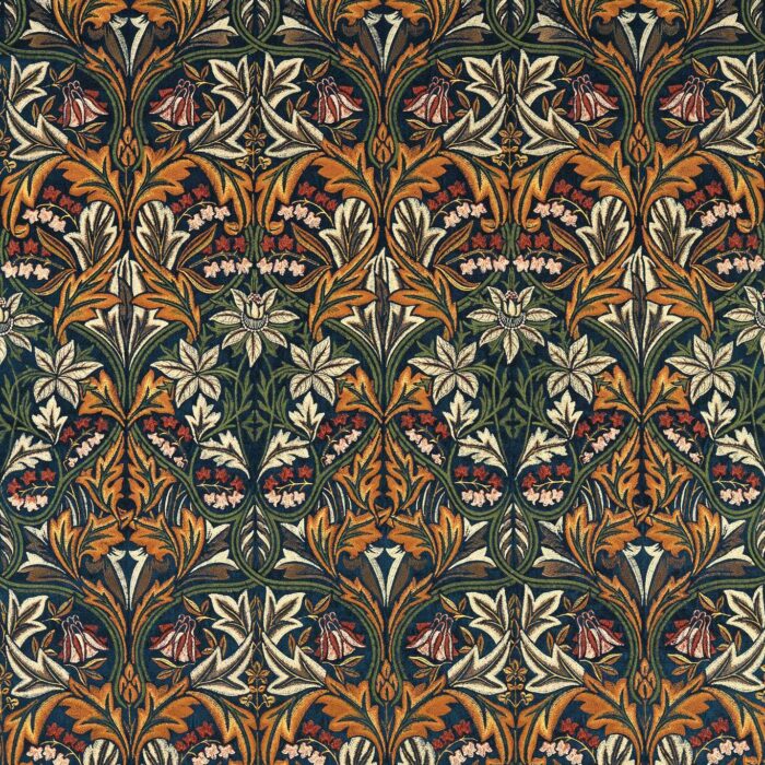 Bluebell Embroidery Fabric - Indigo / Russet swatch