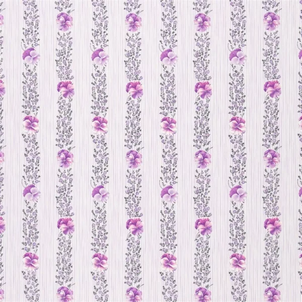 Pansy Stripe Fabric - Crocus by purple botanical cotton fabric from Designers Guild