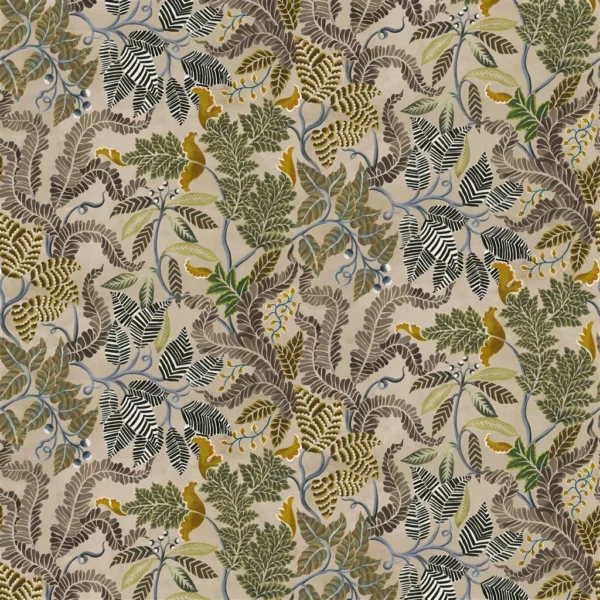 Fougere Fabric - Sepia by brown botanical cotton fabric from Designers Guild