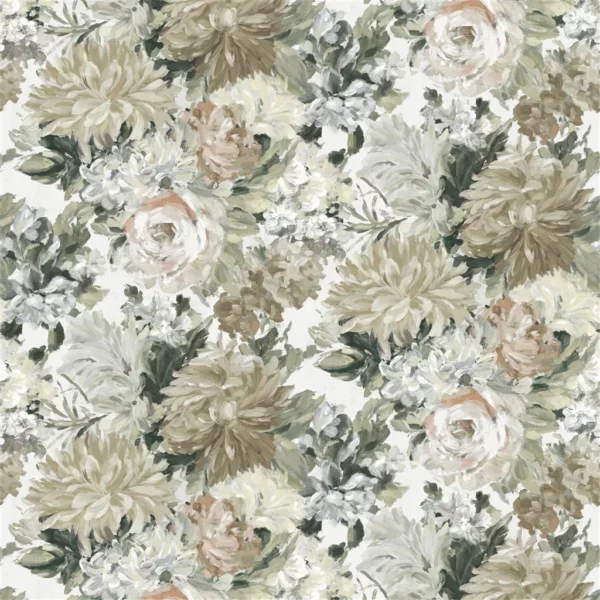 Fleurs D Artistes Fabric - Chalk by white botanical cotton fabric from Designers Guild
