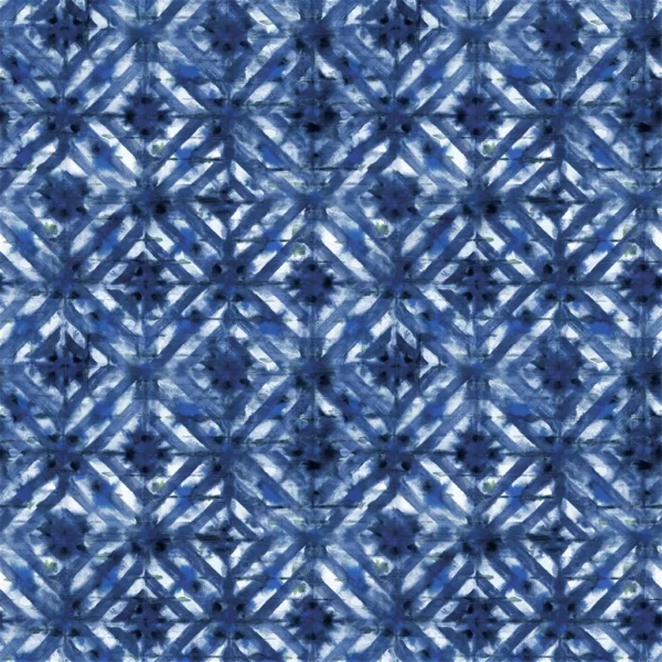 Parquet Batik Fabric - Indigo by blue geometric cotton fabric from Designers Guild
