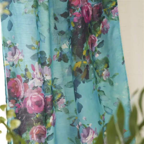 Bouquet De Roses Fabric - Turquoise by Bouquet De Roses Fabric - Turquoise from