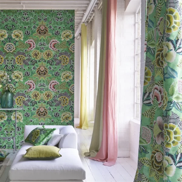 Rose De Damas Fabric - Jade by Rose De Damas Fabric - Jade from