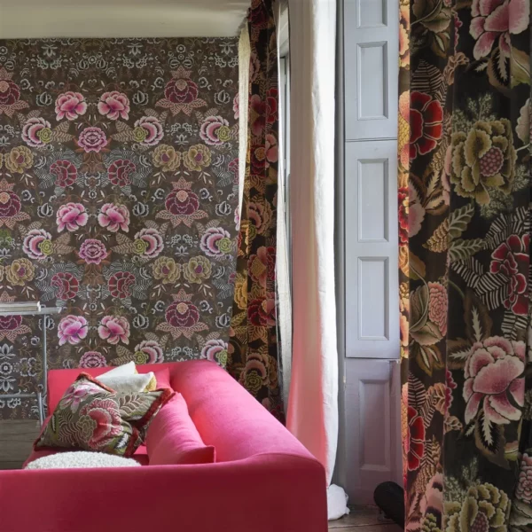 Rose De Damas Velours Fabric - Cranberry by Rose De Damas Velours Fabric - Cranberry from