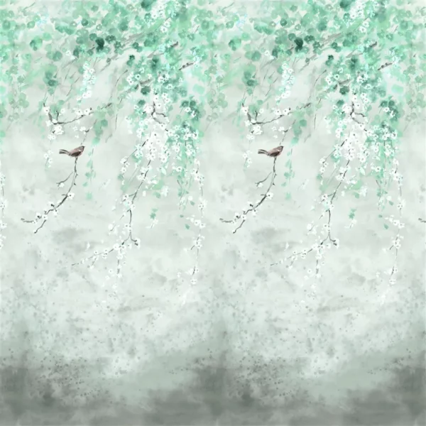 Shinsha Scene 1 Wallpaper - Celadon by green botanical wallpaper from designers guild