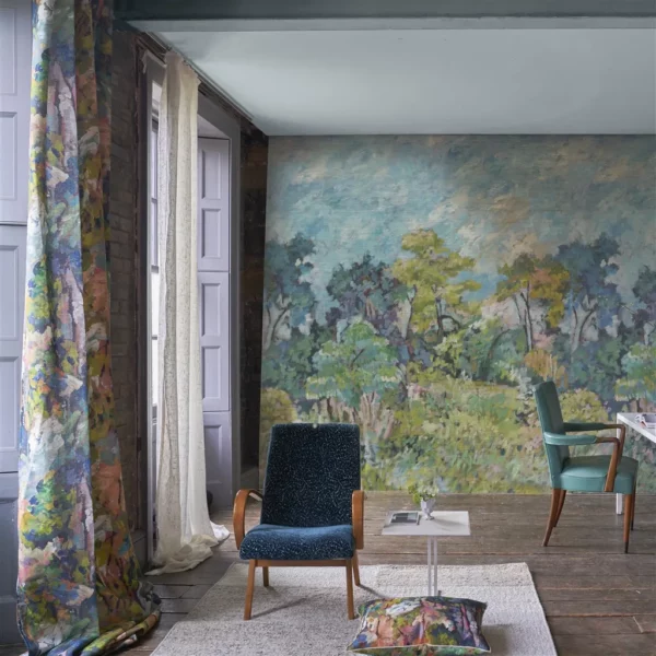 Foret Impressionniste Grasscloth Wallpaper - Celadon by Foret Impressionniste Grasscloth Wallpaper - Celadon from