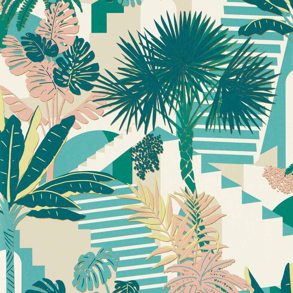 Malindi Wallpaper - Mineral / Blush by multicolour botanical wallpaper from clarke & clarke
