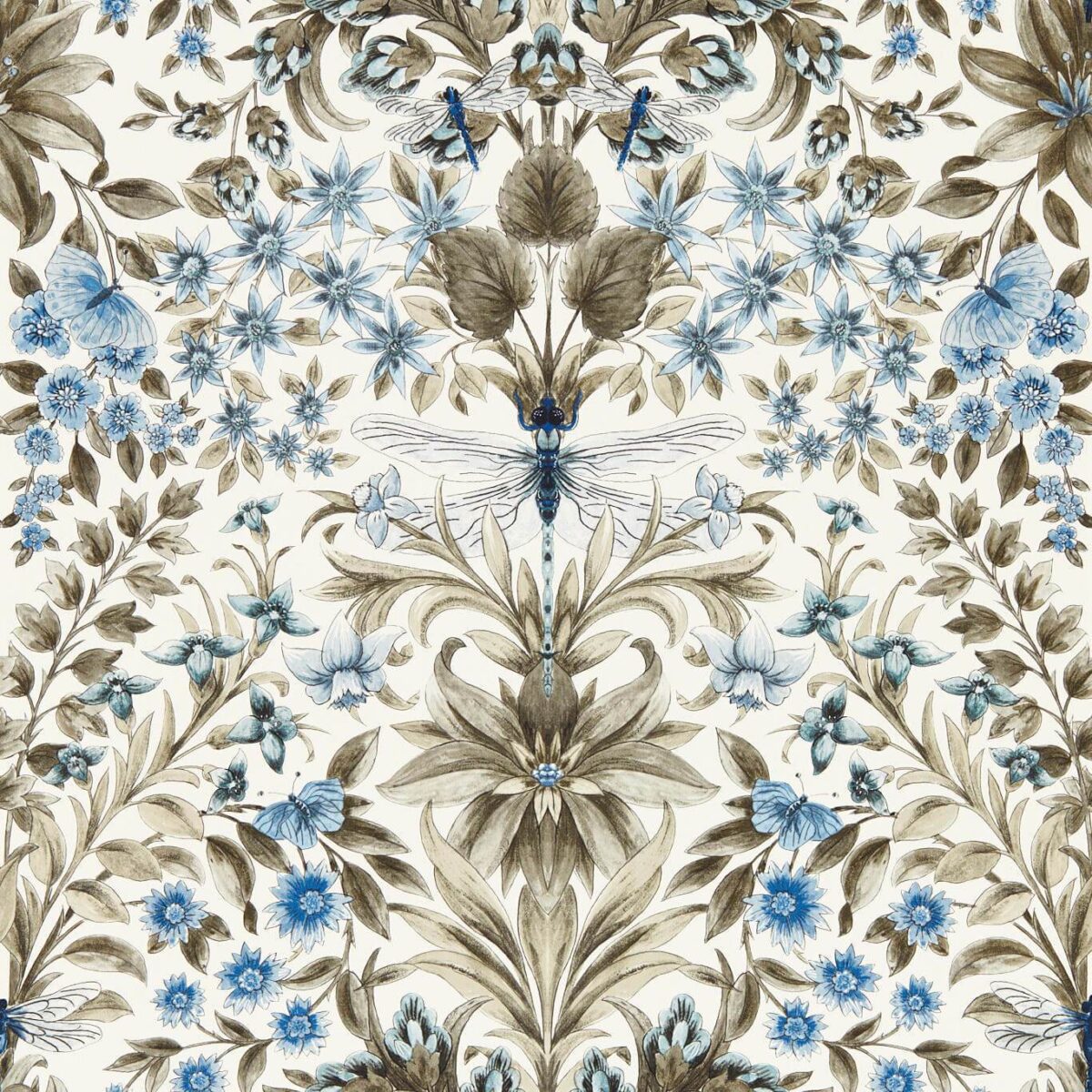 Mirabell Wallpaper - Denim by brown botanical wallpaper from clarke & clarke