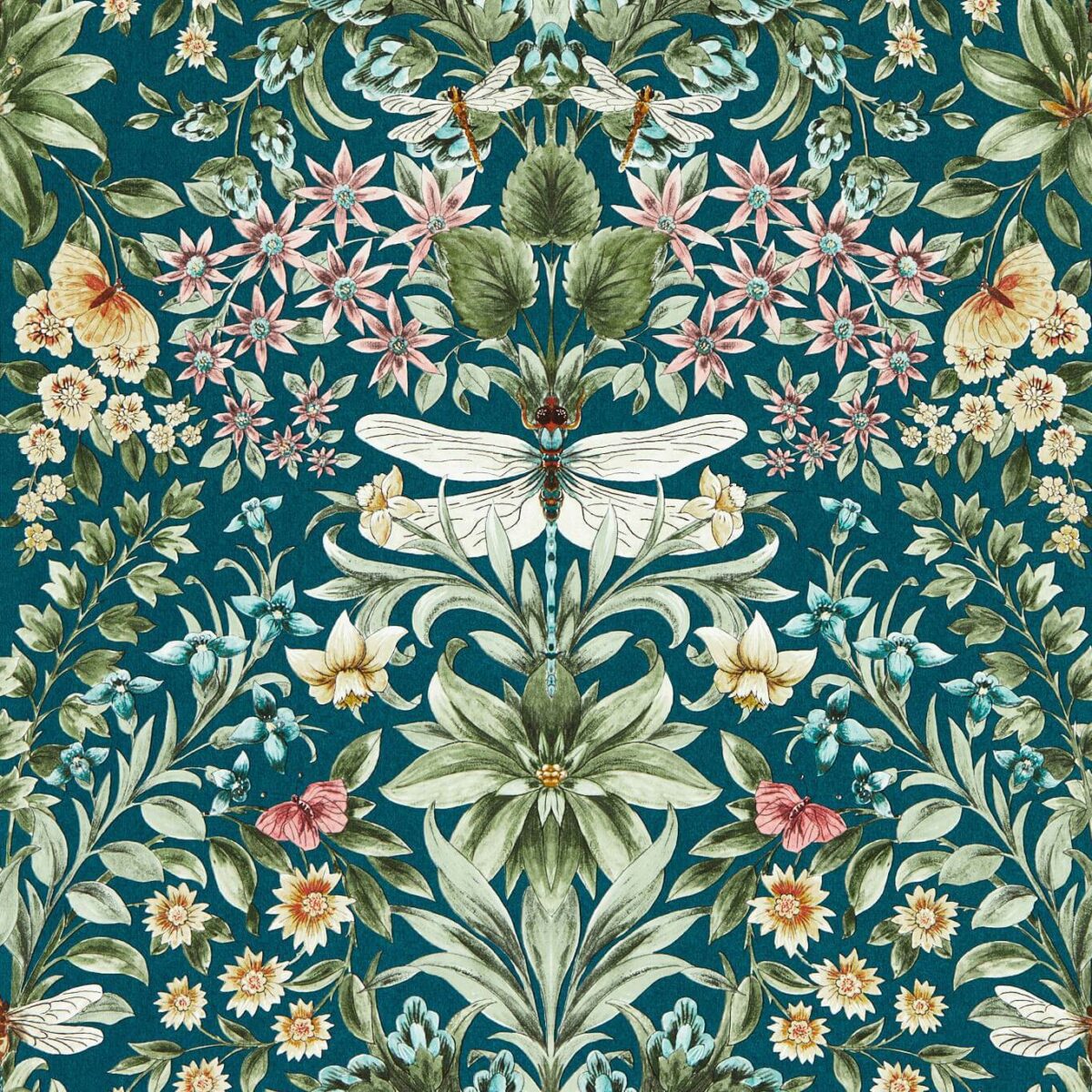 Mirabell Wallpaper - Teal by blue botanical wallpaper from clarke & clarke