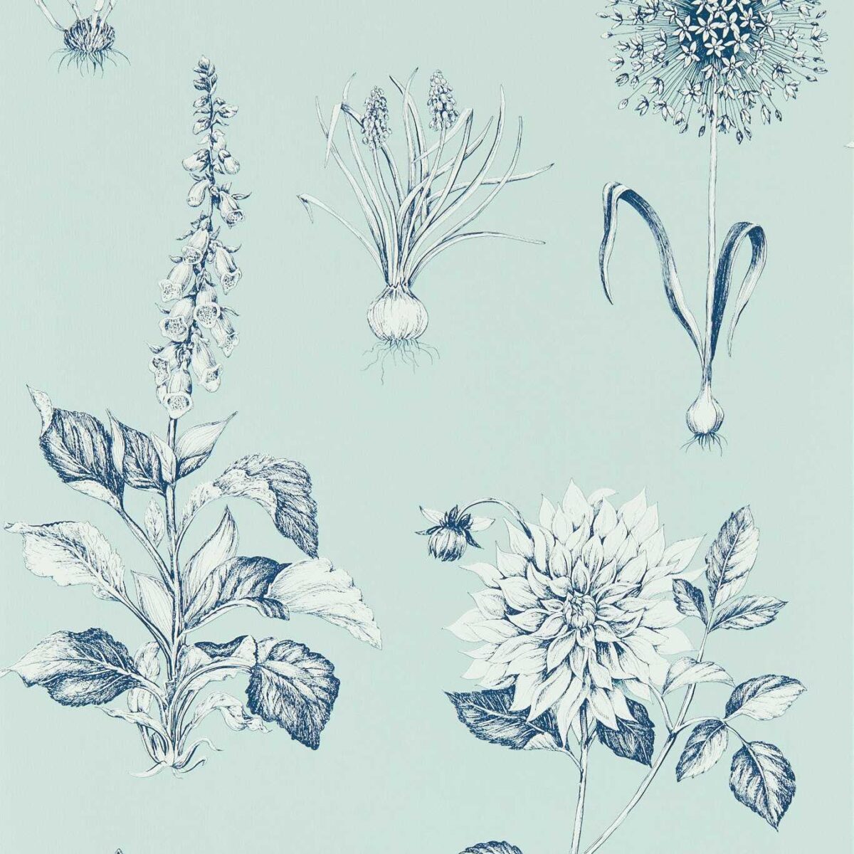 Roseraie Wallpaper - Seaglass by blue botanical wallpaper from clarke & clarke