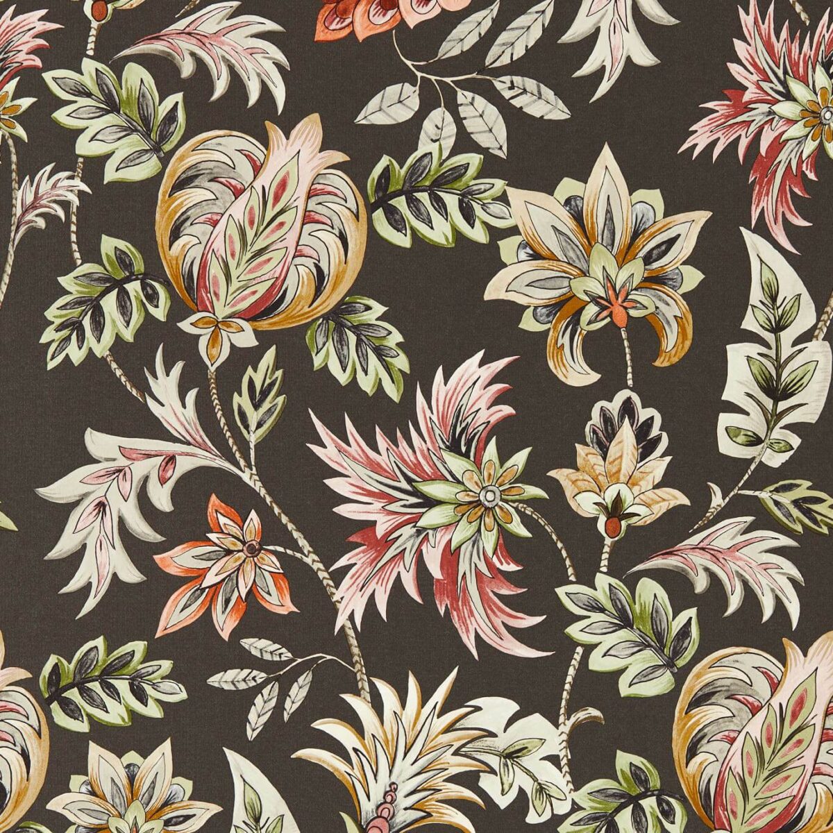 Sizergh Wallpaper - Charcoal by brown botanical wallpaper from clarke & clarke