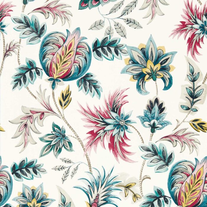 Sizergh Wallpaper - Teal / Berry fabric swatch W0198/04
