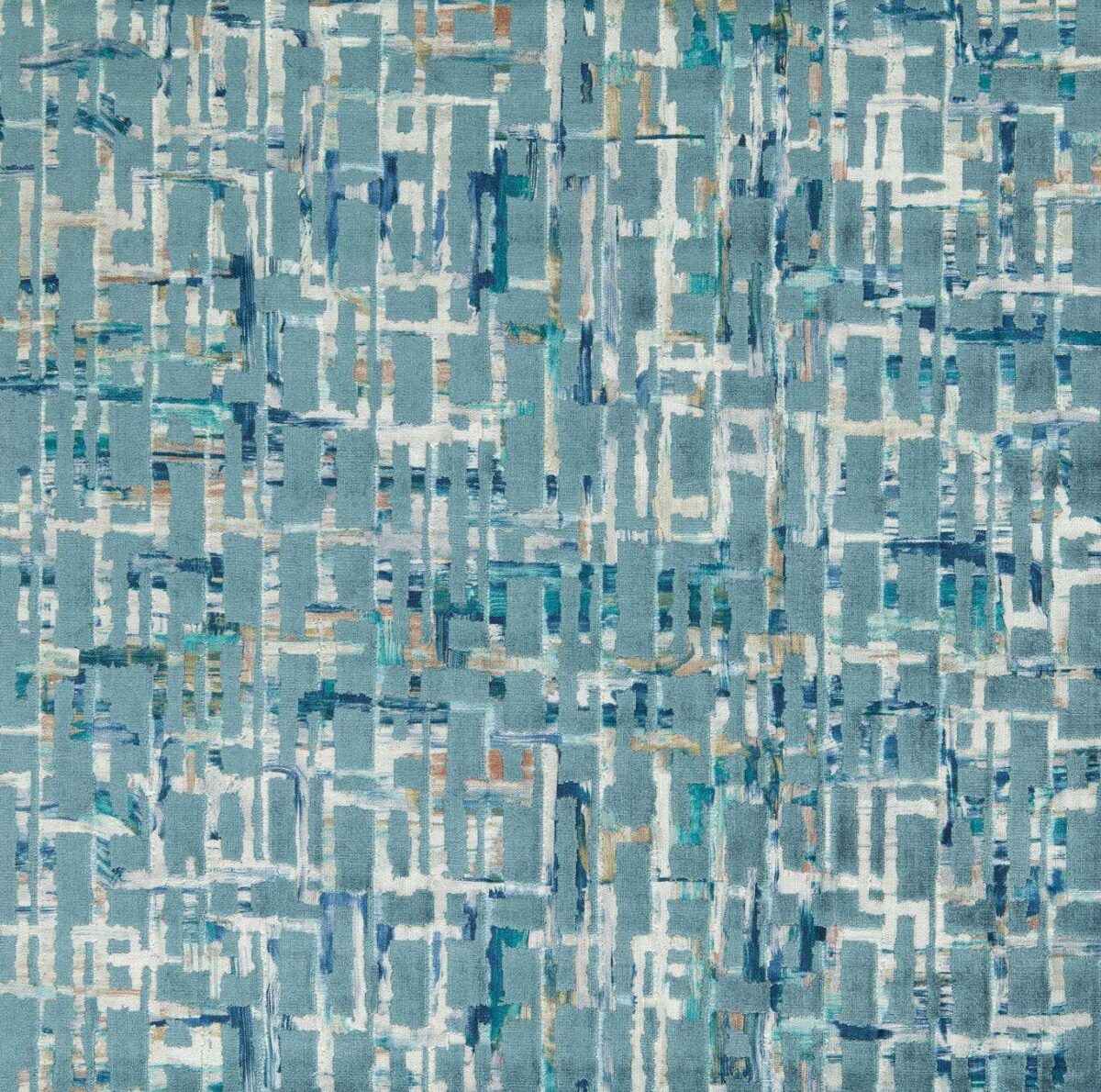 Quadrata Fabric - Teal / Mineral by blue geometric cotton fabric from Clarke & Clarke