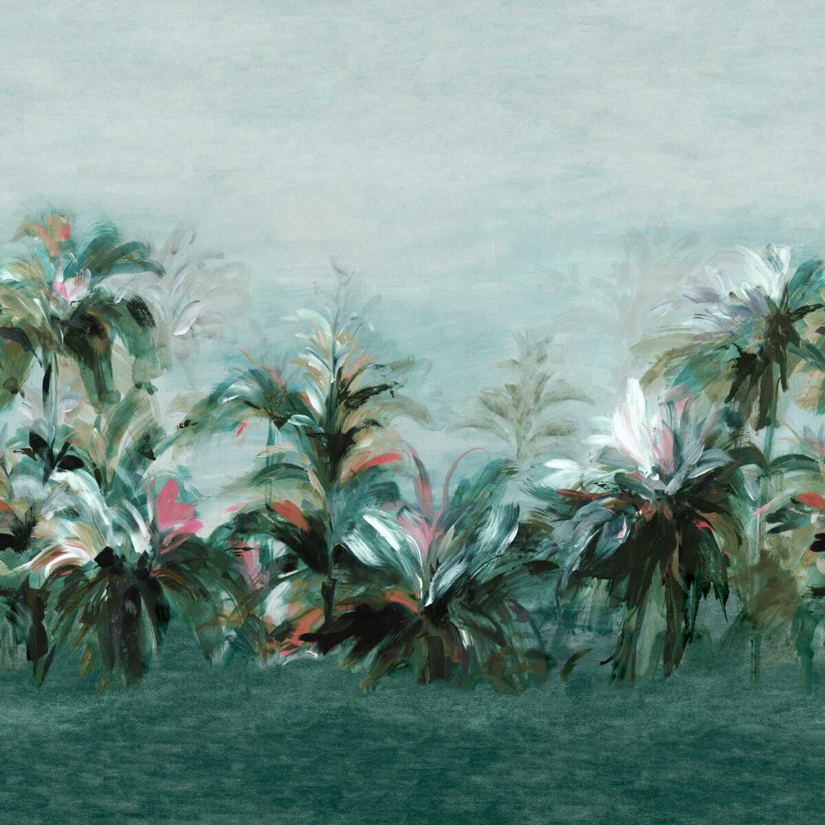 Alberi Wallpaper - Teal / Fuchsia Banner by green botanical wallpaper from clarke & clarke
