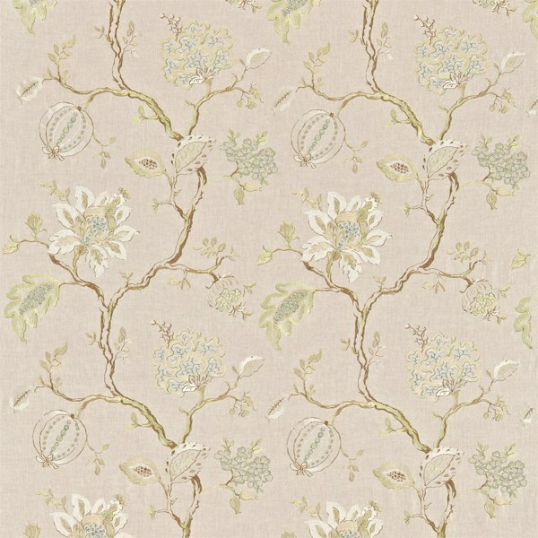 Hadham Fabric - Pearl / Linen by white botanical embroideried fabric from Sanderson