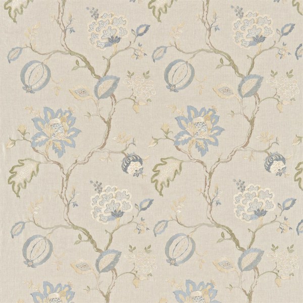Hadham Fabric - Cornflower Blue / Linen by blue botanical embroideried fabric from Sanderson