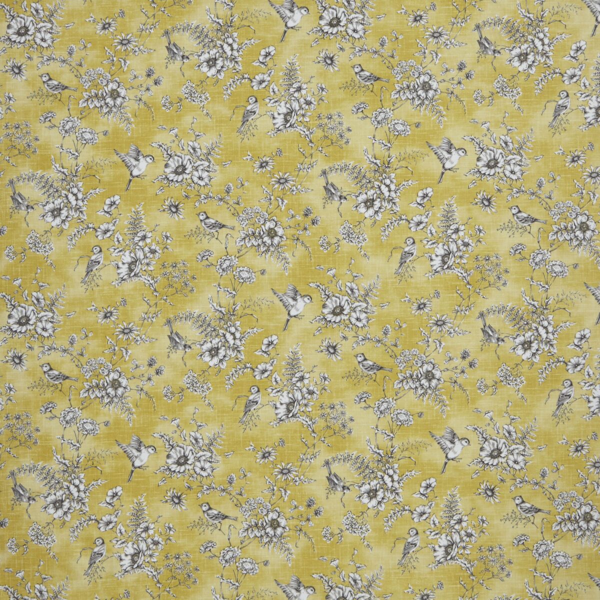 Finch Toile Fabric - Buttercup by yellow animal printed fabric from iLiv