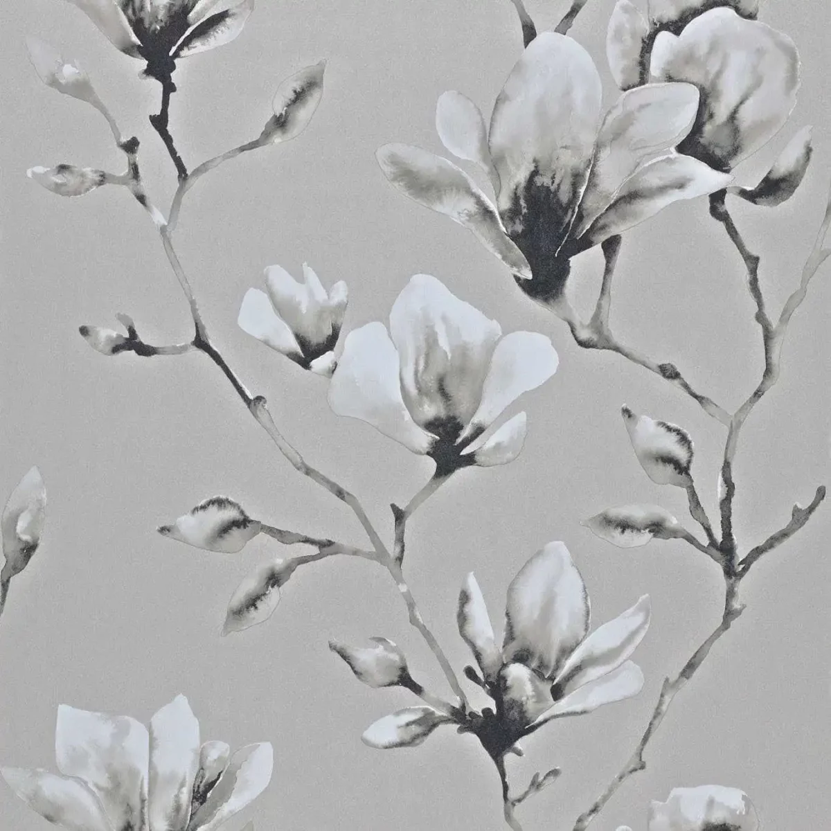 Lotus Wallcovering - Silver by black-grey botanical wallpaper from harlequin