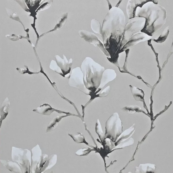Lotus Wallcovering - Silver by black-grey botanical wallpaper from harlequin