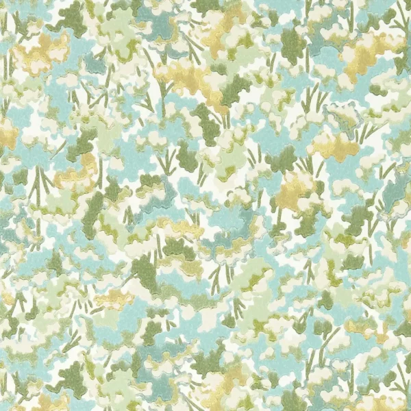 Tree Tops Wallcovering - Honey / Clover / Sky by green botanical wallpaper from harlequin