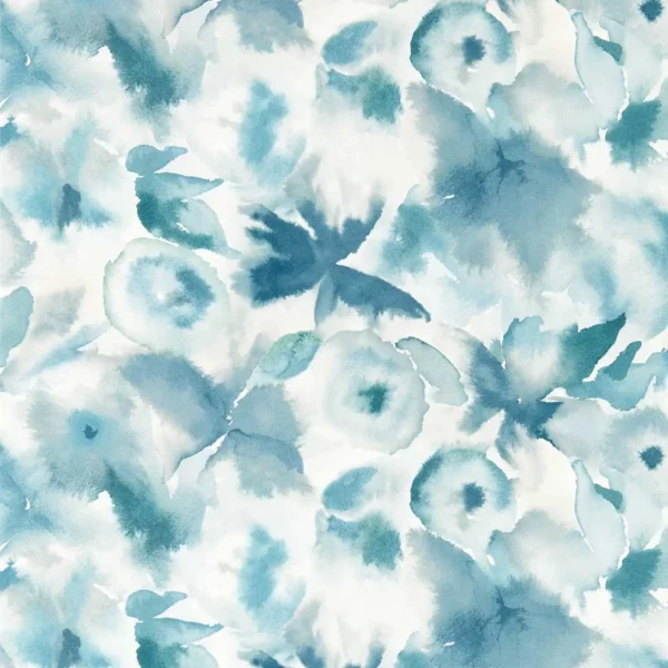Flores Wallcovering - Cornflower / First Light / Denim by blue contemporary wallpaper from harlequin