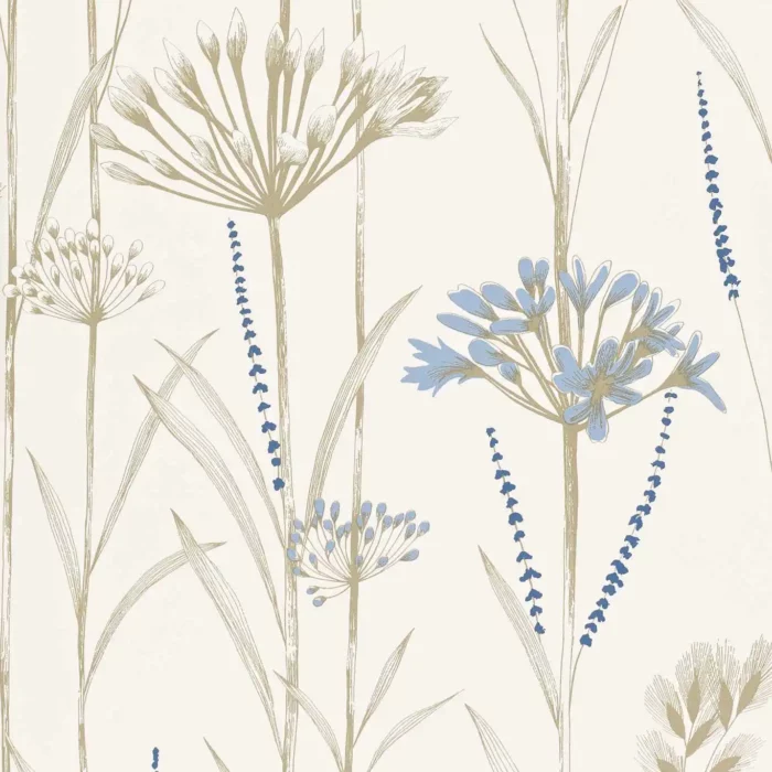 Gardinium Wallcovering - Chalk / Wedgwood / Gold fabric swatch HPOW110557