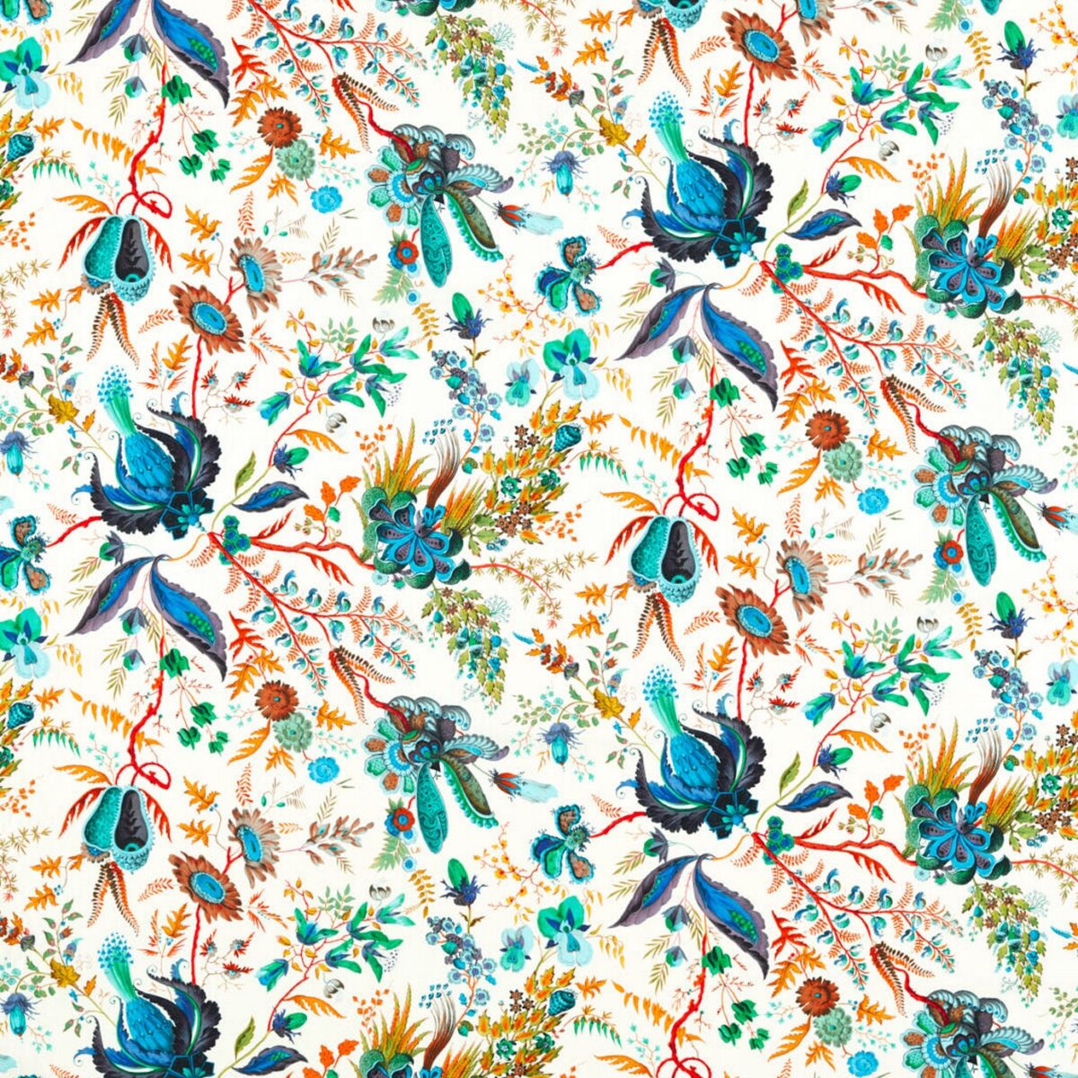 Wonderland Floral Fabric - Lapis / Emerald / Carnelian by Wonderland Floral Fabric - Lapis / Emerald / Carnelian from