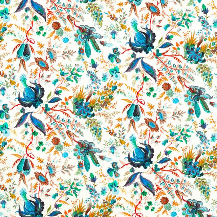 Wonderland Floral Fabric - Lapis / Emerald / Carnelian swatch